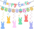 Happy Easter Banner Egg Garland with Bunny Hanging Swirl and Accessories Easter Party Decorations Set for Home Office Mantle Fireplace Indoor Outdoor Classroom Decorations