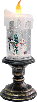 Eldnacele Christmas Snow Globe Candle Battery Operated Lighted Flameless Candles Light Swirling Water Glittering Spinning Candles for Home Decoration(Snowmen Family)