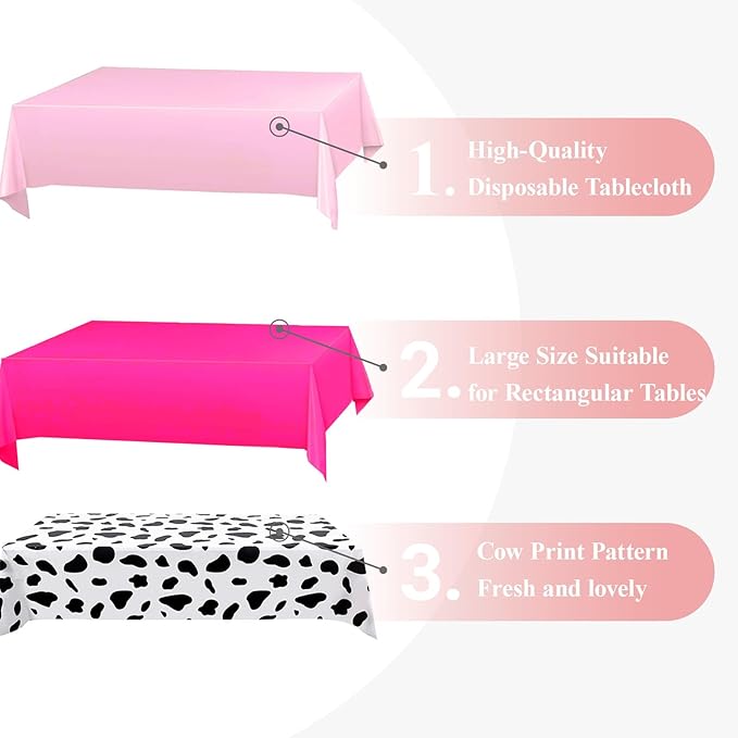 Disco Cowgirl Birthday Decorations Set 4 Pieces Western Cowgirl Disco Tablecloth Tabledecor Pink Plastic Disposable Table Cover for Cowgirl Theme Birthday Bachelorette Disco Party Supplies (4, Pink)