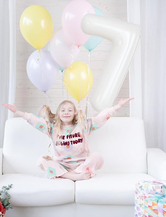 Cream Number 7 Balloons – 40 Inch Giant Foil Number Balloon, Light Cream Number Balloon for Birthday Anniversary Baby Shower Party Decorations