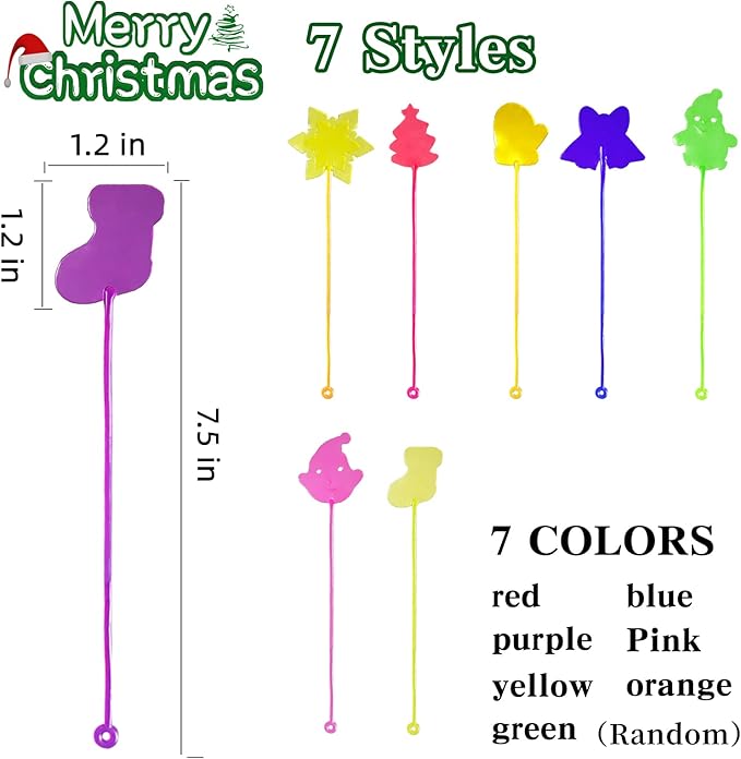 28pcs Christmas Sticky Hands Toys for Kids, X-mas Styles Stretchy Toys for Christmas Stocking Stuffers, Gifts, Pinata Fillers, Party Favors for Kids