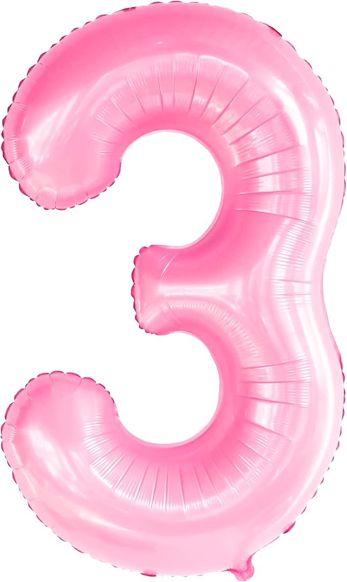 KatchOn, Large Pink Number 3 Balloon - 40 Inch | Mylar Foil Balloon For 3rd Happy Birthday Decorations | Pink Number 3 Balloon For 3rd Anniversary Decorations | Birthday Party Decoration