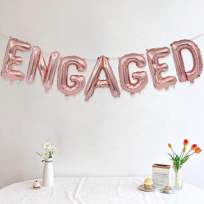 2 Set 14Pcs Rose Gold Engaged Letter Balloons 16in Balloon Foil Letter Decorations Party Decor Rose Gold Letter Balloons Engaged Party Supplies