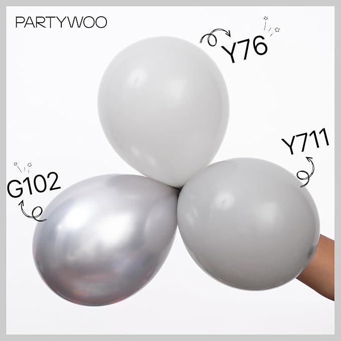 PartyWoo Silver Balloons 101pcs 12 Inch Silver Latex Helium Balloons for Birthday Wedding Anniversary Graduation Bachelorette Engagement Bridal Shower Retirement Party Decorations Silver-G102
