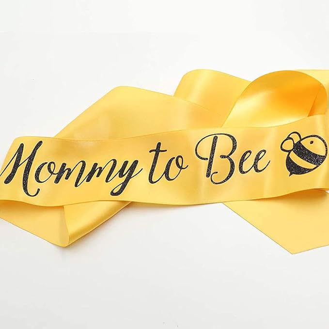 Baby Shower Decorations -'Mommy to Bee' Gold Sash and 'Daddy to Bee' Tinplate Badge Combo Kit Baby Shower Party Favors Decorations Gift for Pregnant Party Deco