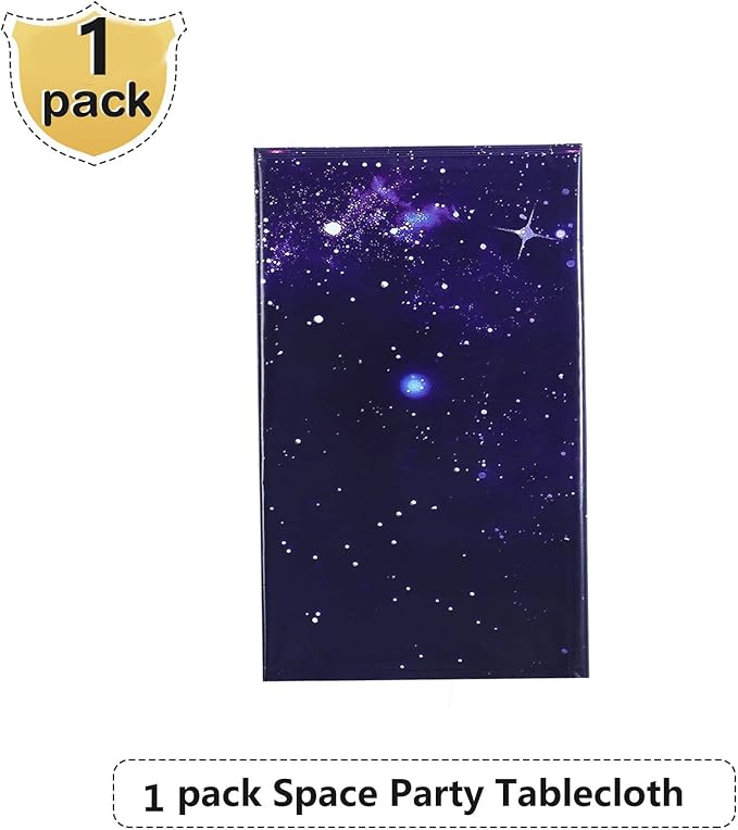 Tatuo 1 Pack Galaxy Plastic Table Cover Space Tablecloth Space Star Purple Nebula Rectangle Tablecloth Disposable Starry Night Sky Tablecover for Birthday Home Party Decorations, 54 x 108 Inch
