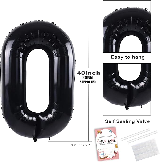 Smlpuame 40 inch Number Balloon 0-9 Black Large Number 6 Balloons,Digital Balloons for Birthday Party Celebration Decorations Supplies, Helium Foil Number Balloons for Wedding Anniversary