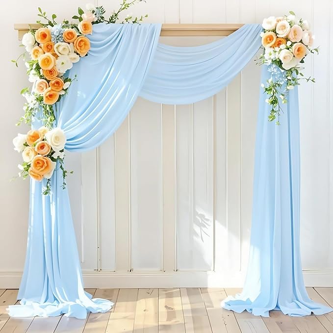 Wedding Arch Draping Fabric 30'' x 18FT Sheer Chiffon Arch Drape Backdrop 1 Panel Baby Blue Drape for Easter Bridal Shower Baby Shower Photo Booth Church Decor Birthday Party Outdoor Decor