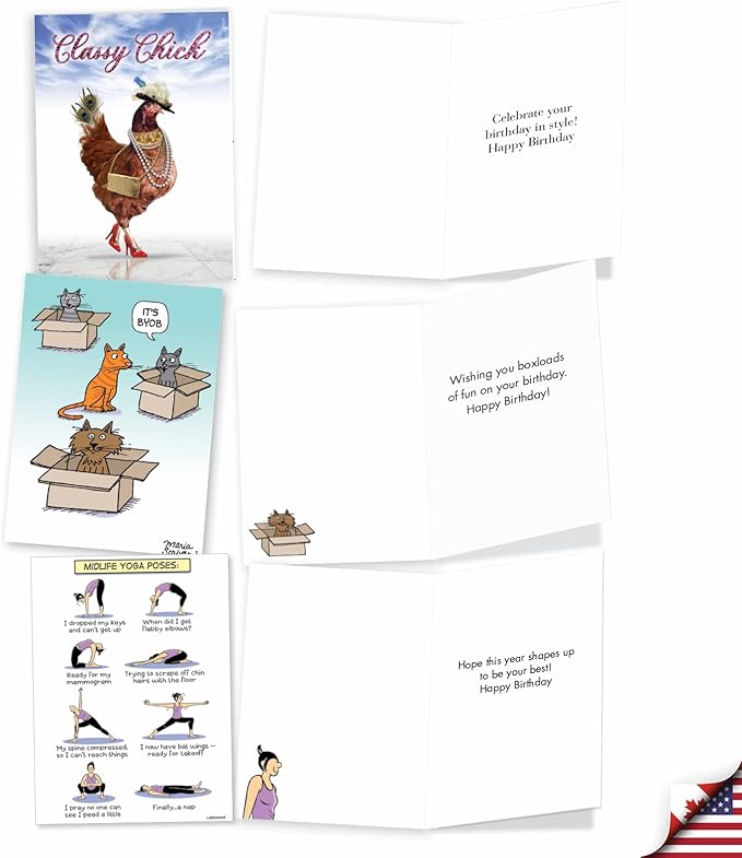 NobleWorks - 20 Funny Box Set Birthday Greeting Cards Variety Bulk Pack w/Envelopes for Men and Women (2 each, 10 Designs) - Birthday Wishes AC8838BDG-B2x10