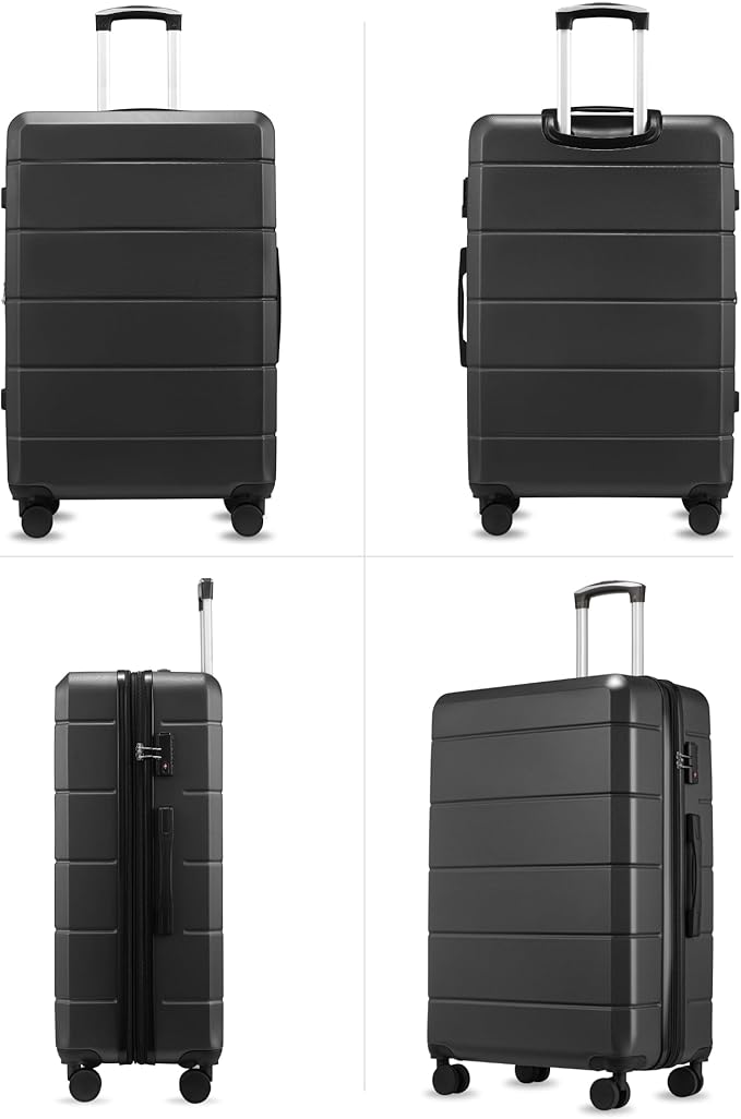 YOETEY 5 Piece Luggage Set Hardside Expandable Suitcase with TSA Lock Spinner Wheels Lightweight Travel Set Includes Tote and Toiletry Bag, (5 Piece Sets, Black)