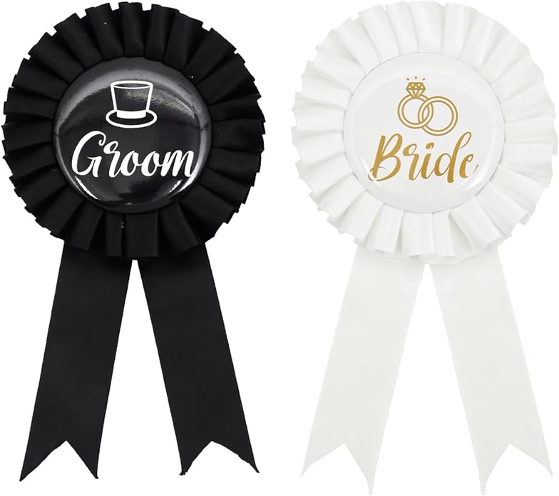 Bride and Groom Pin set - Wedding Party Supplies Engagement Party Favors | Bridal Shower Buttons Bachelorette Decorations Just Married Gift Engaged Pins Decor Accessories Couples Gifts Badge Button