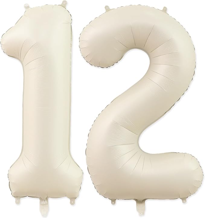 12 Balloon, Number 12 Balloons, Number Balloons 40 Inch, Sand White Large Big Foil Number 21 Balloons for Birthday Party Graduation Wedding Anniversary Baby Shower Bachelorette Decoration Supplies