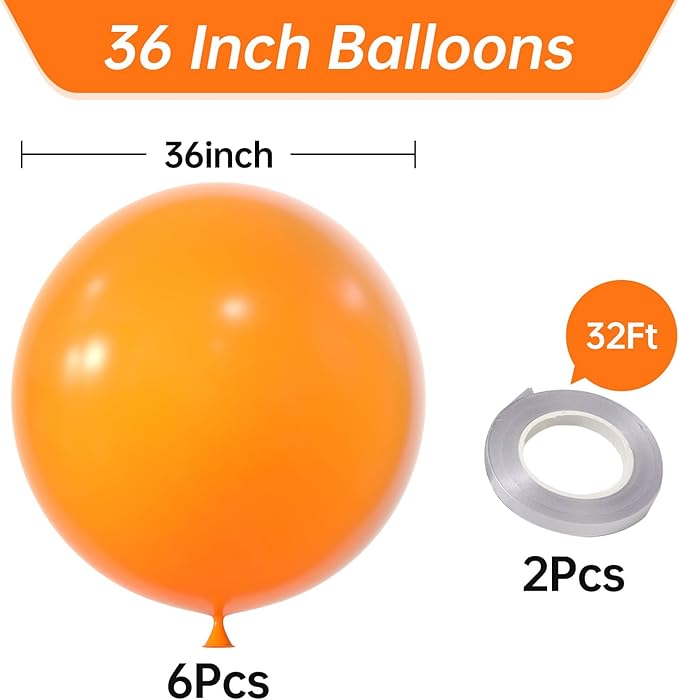 KALOR 36 Inch Giant Orange Balloons, 6 Pack Large Round Orange Latex Balloons for Anniversary, Birthday, Christmas, Wedding, Baby Shower Party Decorations