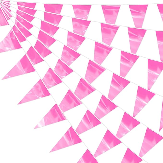 32.8FT Pink Glitter Triangle Pennant Banner Flag Metallic Bunting Outdoor Garland for Christmas Graduation Wedding Engagement Anniversary Bachelorette Birthday Bridal Shower Valentine's Party Decor