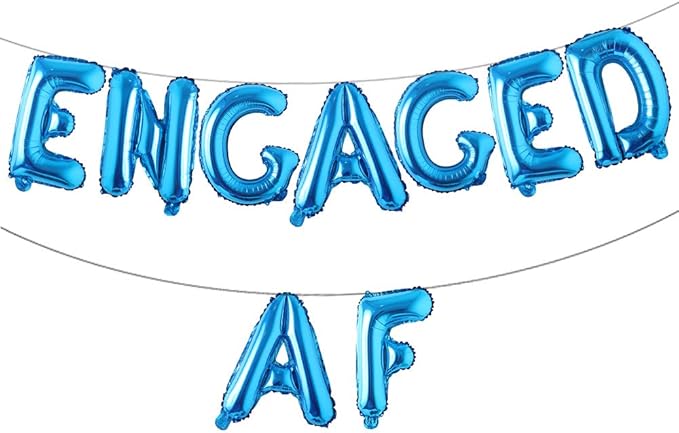 16 inch multicolored Engaged AF Balloon Letters Banner Engagement Party Decorations Supplies (Blue)