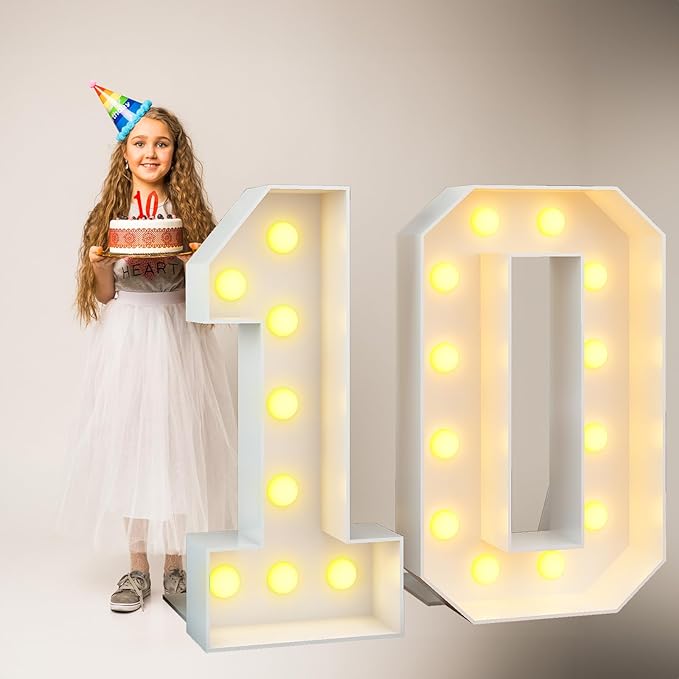 Light Up Number 0 White Large Marquee 4ft Numbers with Lights Mosaic Frame Slots-in Letter 0 for Birthday Party Decorations Pre-Cut Cardboard Giant Cut-Out Thick Foam Board 2025 Sign Graduation