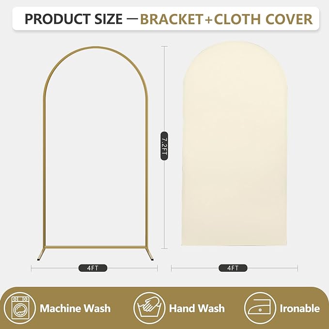 Arch Backdrop Stand and Cover Set, Metal Balloon Arch Backdrop 7.2ft, Gold Arched Stand Frame for Wedding, Parties,Birthday, Backdrop Decorations (Beige,7.2ft)