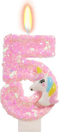 Birthday Candles - Number 5 Candle, 5th Birthday Decorations Girl, Pink Unicorn Candles for Cake Topper, Cartoon Theme Party Supplies