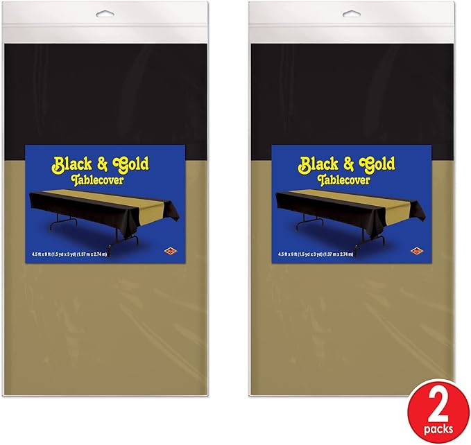 Beistle Black and Gold Plastic Tablecover Pack of 2