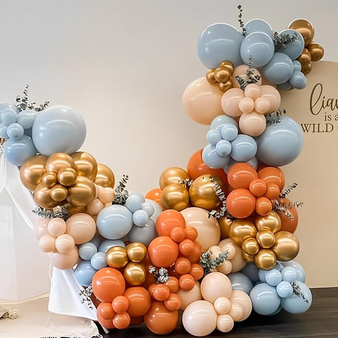 Fall Thanksgiving Balloon Arch Kit 137PCS Dusty Blue and Burnt Orange Balloon Garland for Fall Birthday A Little Pumpkin is On The Way Baby Shower Decorations