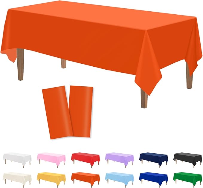 Kopokita 2PCS Orange Plastic Tablecloths 54 x 108 Inch, Disposable Table Cloths Rectangle Party Table Covers