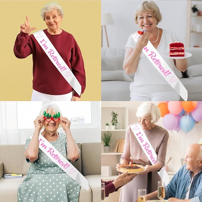 Retirement Party Decorations Retired Sash Gift for Women Retirement Gifts for Woman Decorations Happy Farewell Decorations Retired Gifts Farewell Party Accessories White