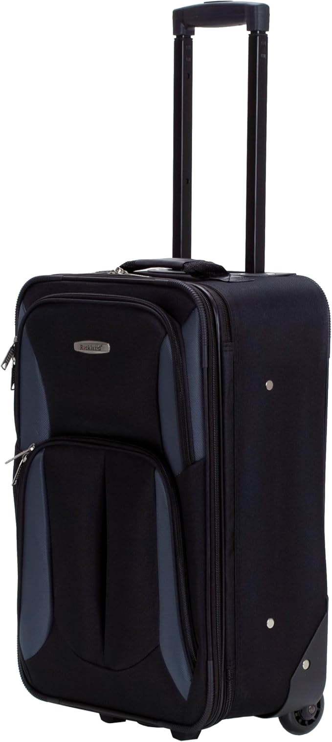 Rockland Fashion Softside 2 Piece Luggage Set, Expandable, (14" Tote/19" Upright), Black Gray
