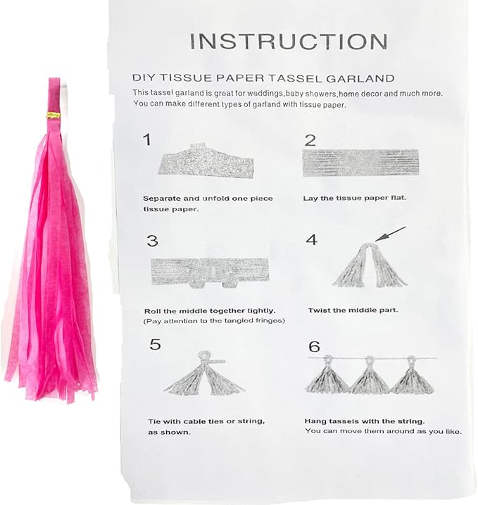 Tissue Paper Tassels Paper Tassels Garland Banner Table Decor Party Tassels Banner Wedding Birthday Baby Shower Nursey Party Decorations Supplies (20, Rose Red)