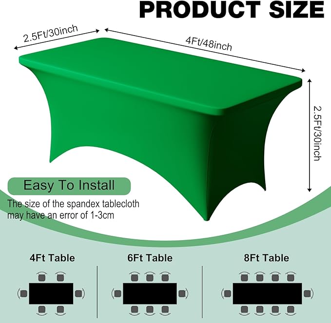 Trlyc 1 Pack 4FT Spandex Table Cloth - 48 x 30 Inch Rectangular Stretch Tablecloth, Wrinkle Resistant Scretch Table Cover for Wedding, Party, Banquet, Picnic, Outdoor Decoration (1Pcs,Green)