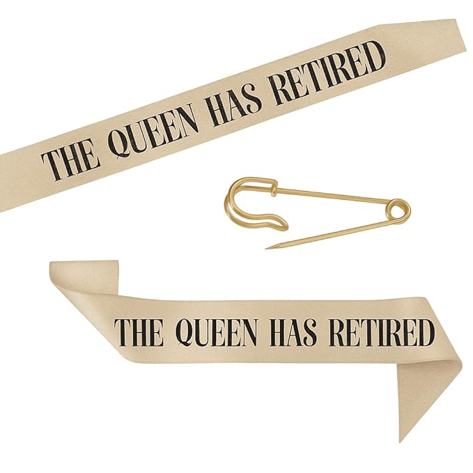 Retirement Tiara & Sash Set – “The Queen Has Retired” Crown & Sash for Parties, Events & Celebrations (Gold)