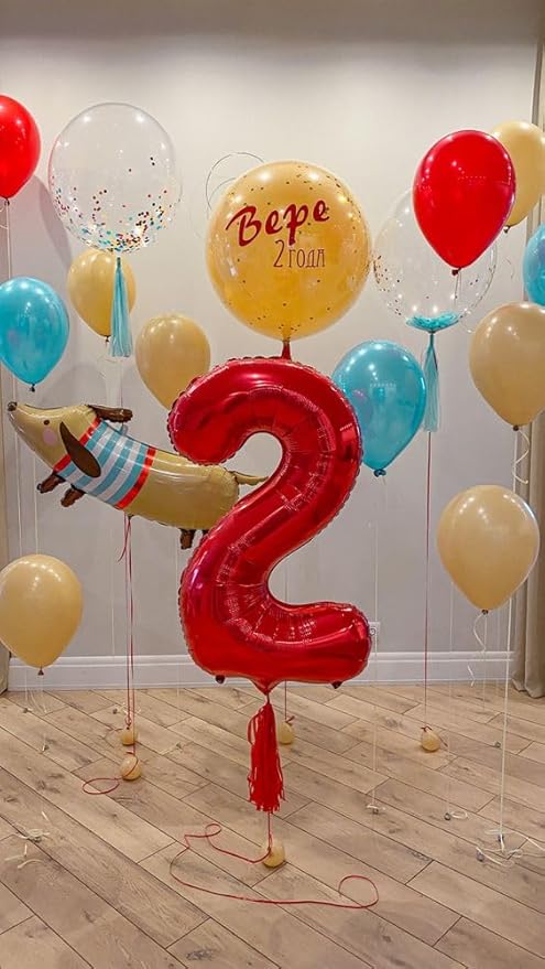 Red 2 Balloon, Number Balloon 40 Inch, Two Number Birthday Decorations, Second 2nd for Birthday Party Supplies, Number 2