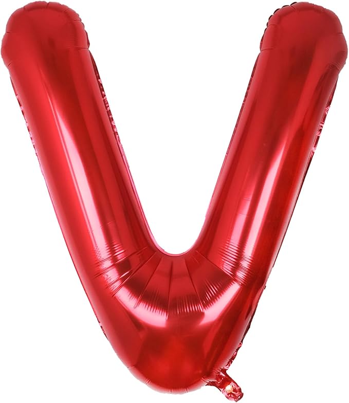 AULE red Letter Balloons V 40Inch Large Giant big Foil Mylar red V Balloon for Birthday Aniversary Party Decorations