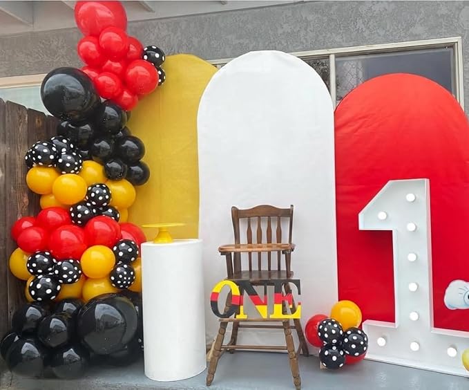 175Pcs Red Yellow Black Balloon Garland Arch Kit - Cartoon Mouse Theme Party Decorations with 18 12 10 5 Different Sizes Party Balloons for Birthday Anniversary Baby Shower Backdrop Decorations