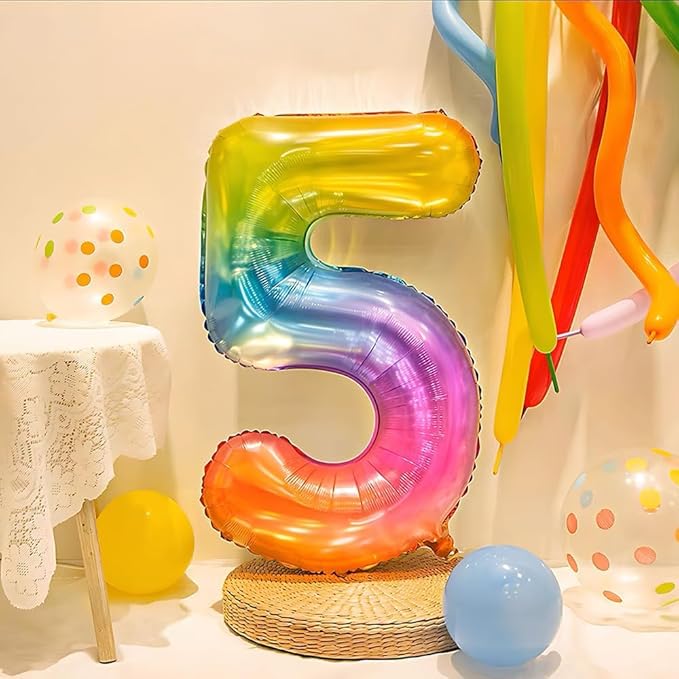 Rainbow Number 5 Balloon 40 Inch Rainbow 5 Balloon Giant Helium Foil Number 0 to 9 Balloons Birthday Wedding Party Digital Decorations Number 5