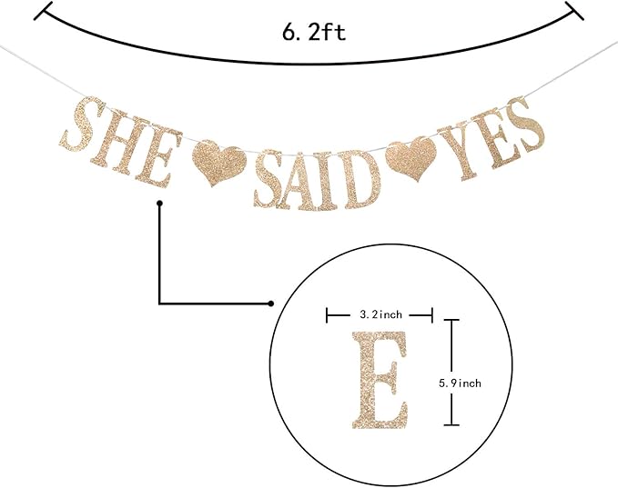 Champagne Gold Glittery She Said Yes Banner - Bridal Shower, Wedding, Engagement, Bachelorette Party Decorations Supplies