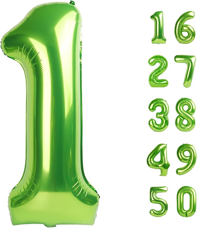 40 Inch Light Green Balloon Number 1 First Birthday Jumbo Mylar Foil Helium Balloon for 10 21 31 Birthday Digital for Birthday Party Wedding Anniversary Party Decorations