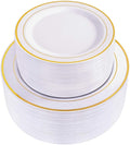 WDF 120 pieces Gold Disposable Plastic Plates - White and Gold Plates Include 10.25" Dinner Plate & 7.5" Salad Plate for Party Baby Shower Wedding Spring