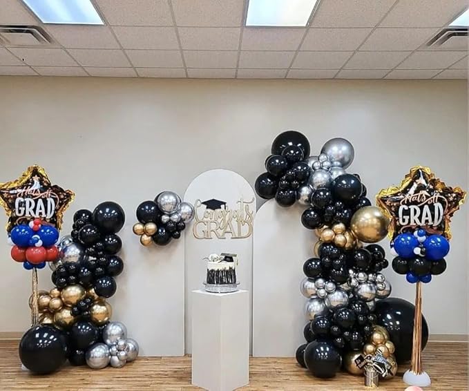 Black Gold Silver Balloons Garland Arch Kit 144pcs Different Sizes New Year Decorations for New Year Birthday Wedding Retirement Baby Shower Graduation Decorations