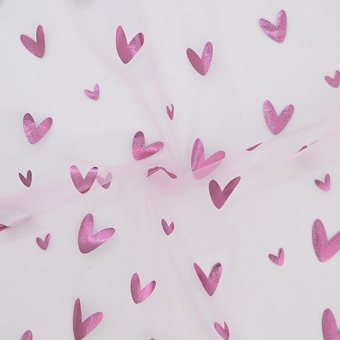 Artoid Mode Pink Heart Gauze Table Runner 120 Inch 10FT,Glitter Metallic Foil Valentine’s Day Sheer Dining Anniversary Wedding Table Decor for Home Party