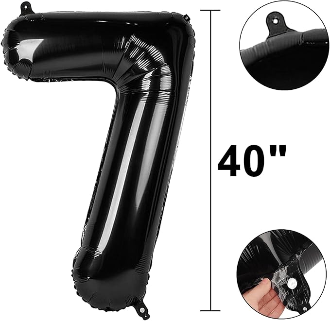 40 Inch Black Number 7 Balloon Jumbo Giant Happy 17th 27th 37th 70th Birthday Party Decorations for Boy or Girl Huge Mylar Anniversary Party Supplies
