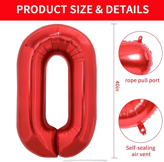 TONIFUL 40 Inch Large Bright Red Letter Balloons A-Z, Giant Jumbo Helium Foil Mylar Big Letter O Balloons for Birthday Party Anniversary Wedding Decorations