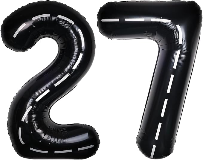 Race Car 40Inch Black 27 Balloon Number Large Helium Race Track 0-9 Giant Digital 27th Foil Mylar Big Party Number Balloons for Boy Birthday Car Theme Party Anniversary Graduation Decorations