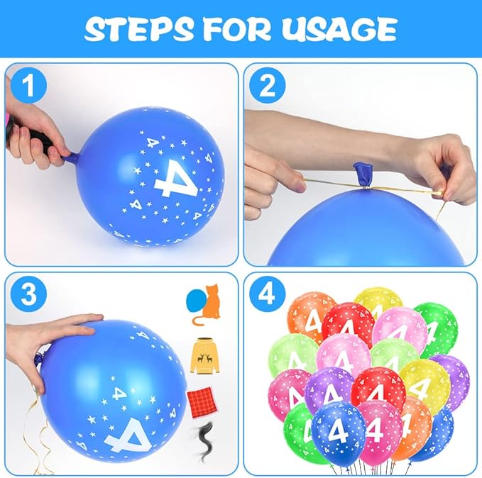 Ainiv 4th Birthday Balloons 18PCS, 12inch Numbers Printed Latex Party Balloons, 4th Anniversary Party Supplies Balloons, Numbers Balloons Decorations for Girls Boys 4 Year Old Birthday Party