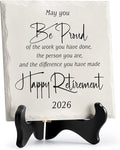 LukieJac Retirement Gifts for Women Men 2026 Retirement Party Decoration Best Ceramic Retirement Plaque 6"*6" Happy Retirement Table Decorations Sign for Teacher Nurses Coworker