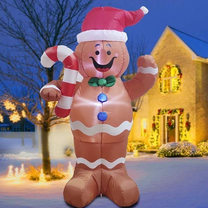 5ft Christmas Inflatable Gingerbread Man Decor Yard Indoor/Outdoor Inflatable Decoration for Christmas Party Porch/Yard/Garden/Lawn
