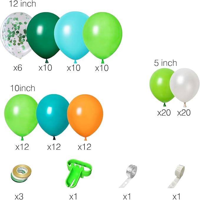 XIRUISHEN 118 Pieces Tropical Forest Balloon Arch Garland Kit, Green Confetti Balloons Hawaiian Theme Graduation Anniversary Party Celebration Birthday Party Wedding Decorations