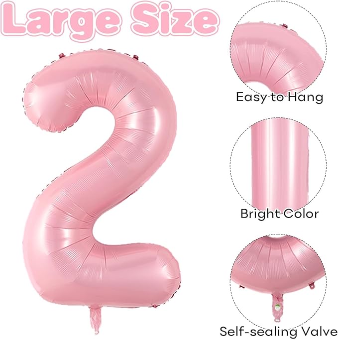 Pastel Pink Number 2 Balloon, 40 Inch Pearl Light Pink Number 2 Balloons for Girls, Foil Digital 2 Balloon Helium, Large Pink 2nd Birthday Balloons for Girls Baby Shower Princess Party Decorations