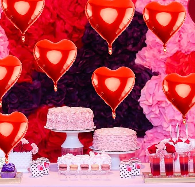 Happy Anniversary Decorations - 16 Inch Silver Letters Banner With 18 Inch Heart Balloons, Backdrop for Room Wedding Party Celebrations Valentines Day Decor