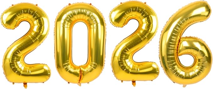 TONIFUL 2026 Gold Foil Number Balloons 16 Inch Gold 2026 Number Balloon 2026 Graduation Aluminum Foil Mylar Banners for 2026 New Year Eve Christmas Anniversary Party Supplies