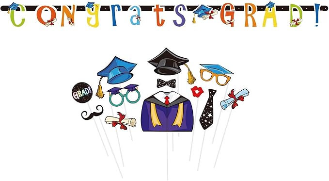 Ultimate 2026 Graduation Party Supplies Set for 30 Guests Includes Dinner & Dessert Plates Cups Napkins Table Covers Photo Props Banners Gift Card Box & Backdrop Congrats Grad Theme
